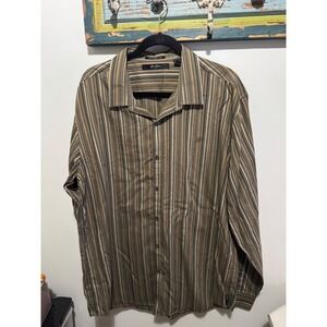 Sean John Shirt Mens XXXL‎ Green Gold White Striped Cotton Tailored Fit